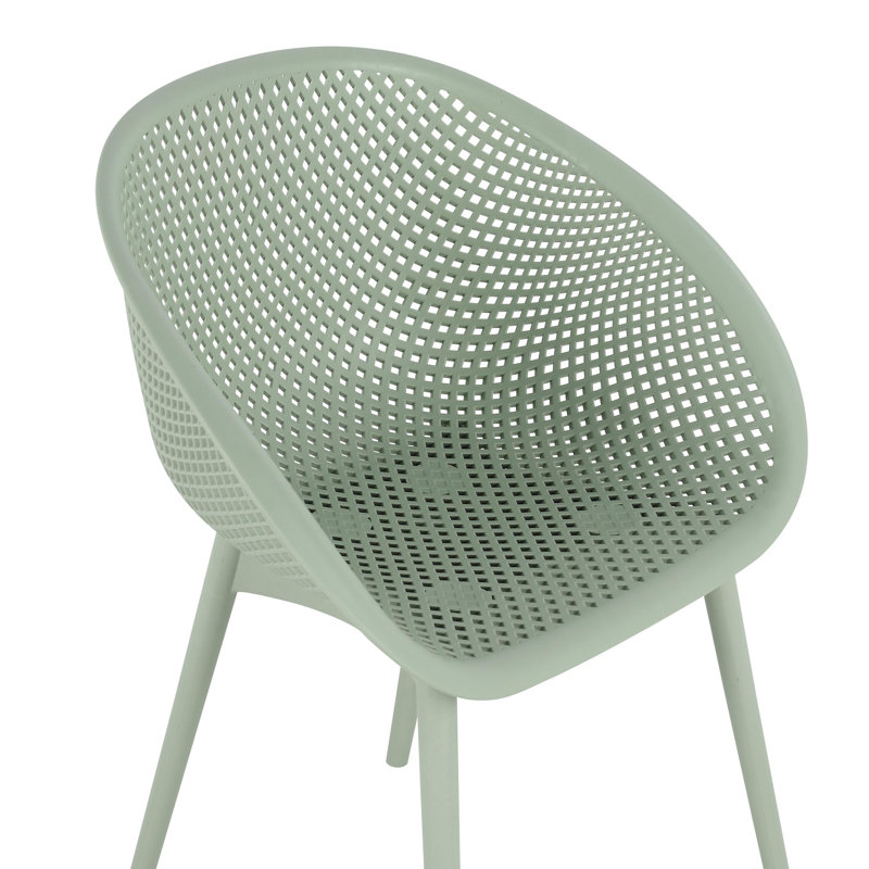 Modern All-Weather PP Plastic Armchair With Mesh Hollow-Out, Indoor/Outdoor (Set of 2), Green