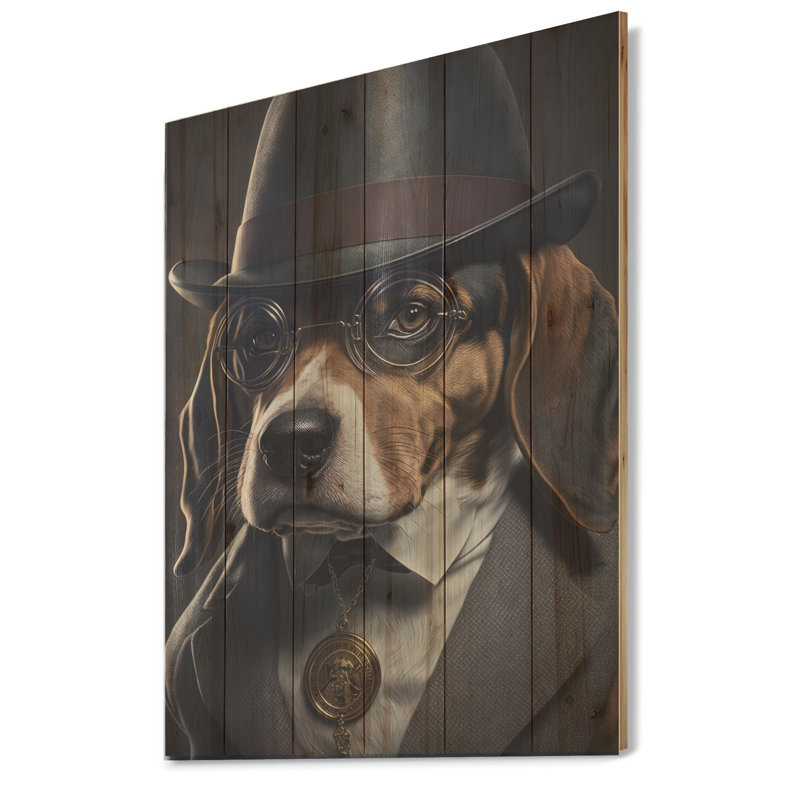 Heaba Mafia Beagle III - impression sans cadre sur bois, H 32 po x l 24 po x P 1 po
