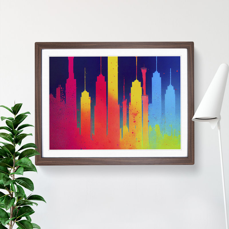Skyscraper Skyline Splashed Vol.6 Abstract - Framed Print, Walnut Framed, 46cm H x 64cm W x 2cm D