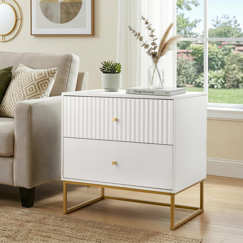 White P2 MDF Brottman Grid Flat 2 Drawers 27.6 Inch