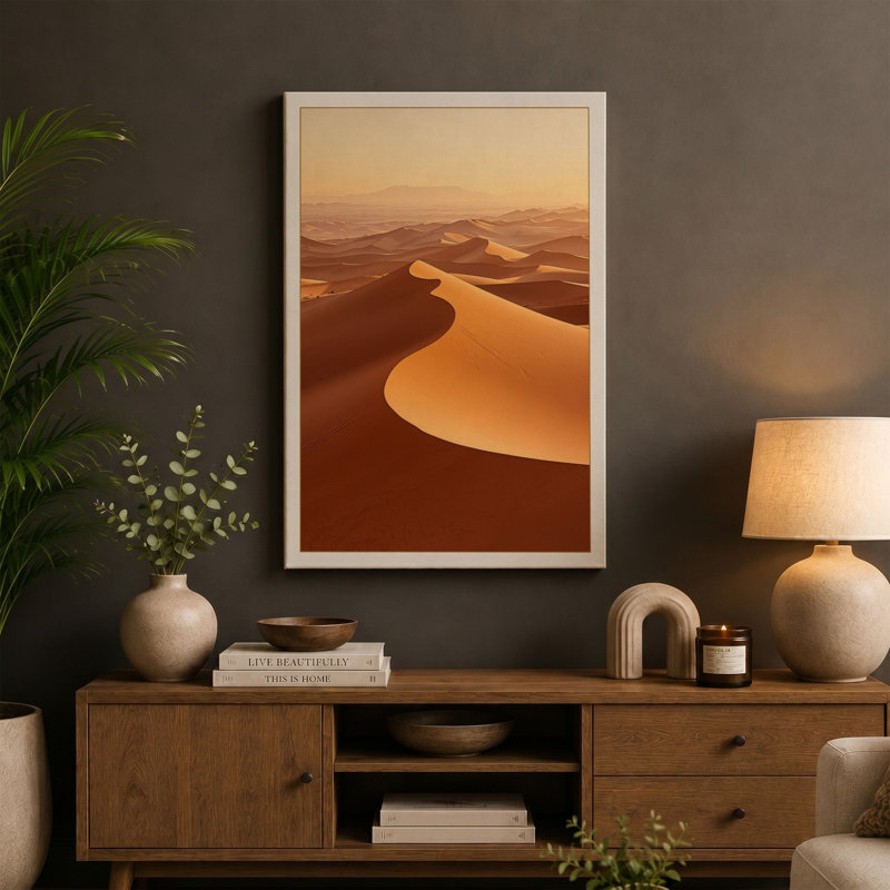 Desert at Golden Hour Minimalist - Wrapped Canvas, 18x12 - 45.7 x 30.5 cm, Terracotta Border