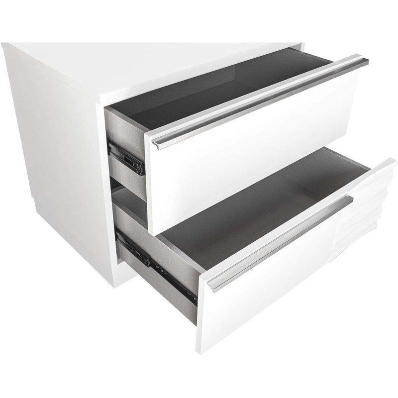 Table de chevet à 2 tiroirs en bois laqué pour chambre à coucher, table de chevet à finition brillante avec design moderne et amplement de rangement