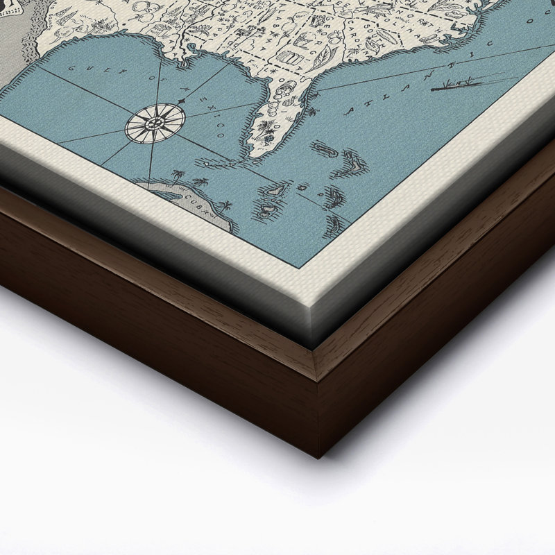 Carte illustrée des États-Unis, 11"H x 14"W, Canvas, Encadrement brun