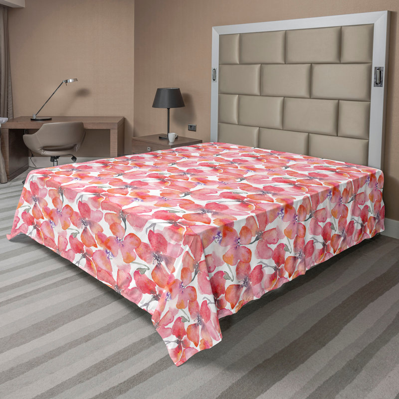 Drap plat Ambesonne, Corail foncé, rose / floral, Drap plat grand