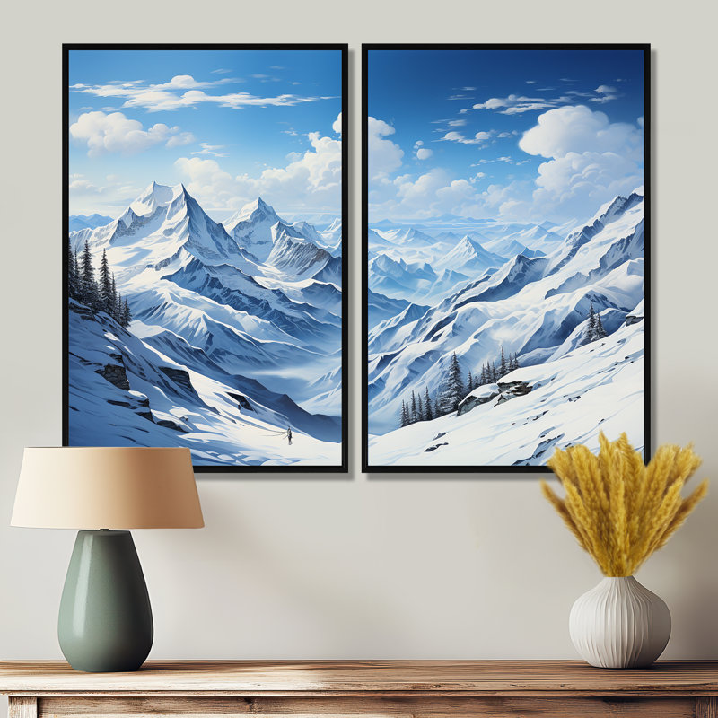 Winter Snowy Peaks I - Paysages d'hiver, impressions sur toile 2 panneaux, Noir, H 36 po x l 48 po