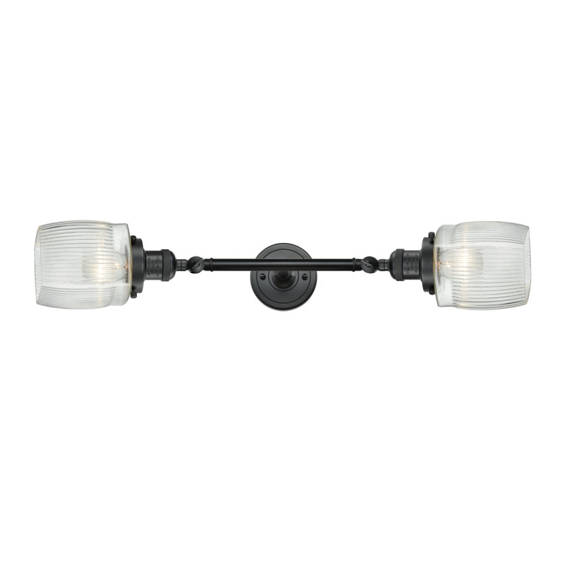 Éclairage pour meuble-lavabo 2 lumières rétro Bonneau, Halophane transparent, Incandescent, Noir mat