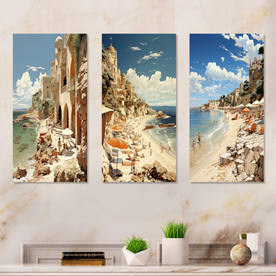 Beach French Riviera Reverie - Ensemble de 3 impressions de plage et océan en métal