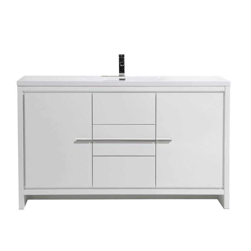 Lefebvre 59'' Single Bathroom Vanity with Cultured Marble Top, Gloss White