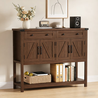 Buffet Table with Storage - 47.2" Entry Way Cabinet with Drawers, Barn Doors & Shelf, Modern Farmhouse Coffee Bar, Narrow Sideboard, Console Tables for Entryway, Kitchen, Dining Room, Living Room