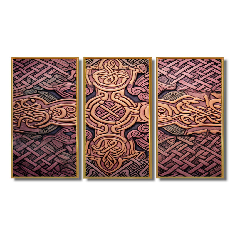 Celtic Pink Cross - ensemble de décoration murale géométrique, Doré, H 32 po x l 48 po