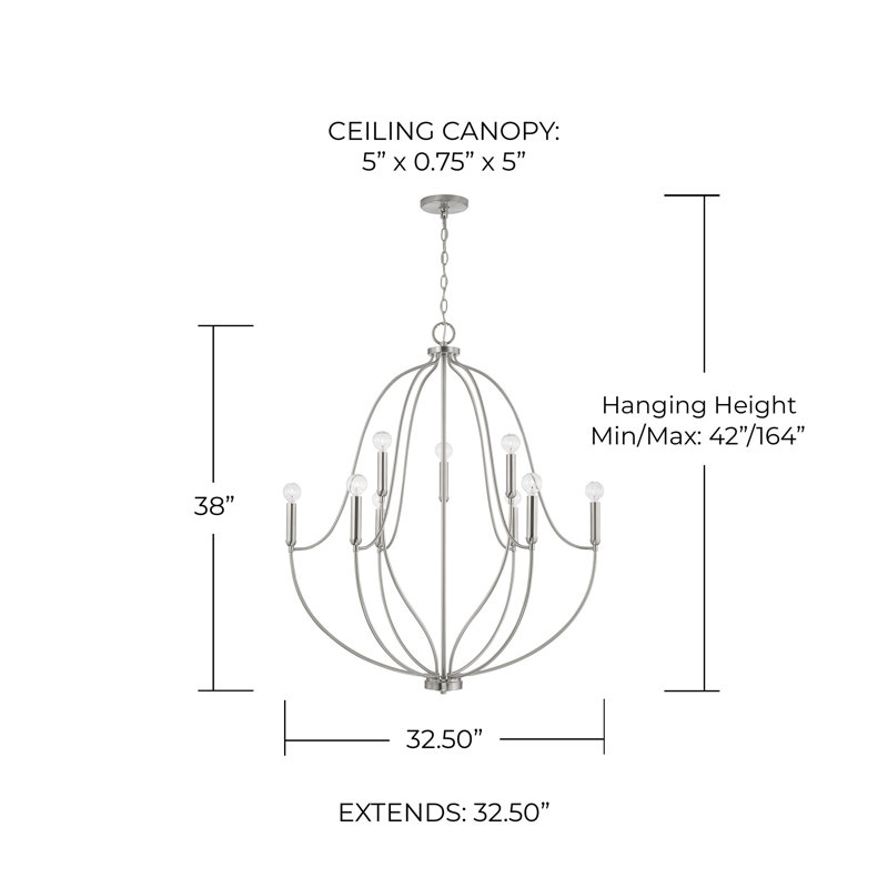 Madison 9 - Light Dimmable Empire Chandelier, Brushed Nickel