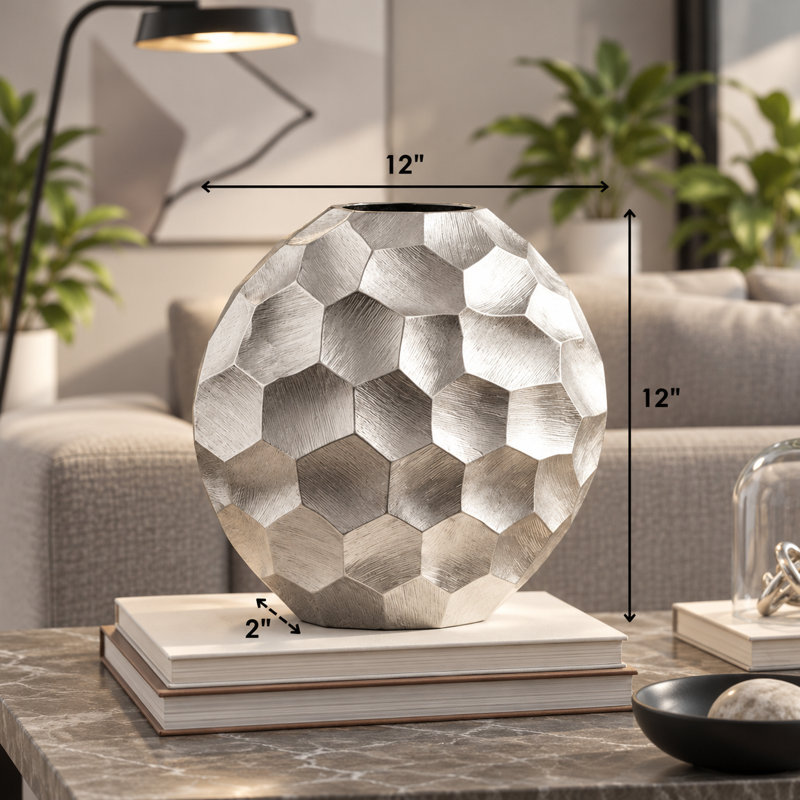 3616 Facetado Silver Round Etched Vase