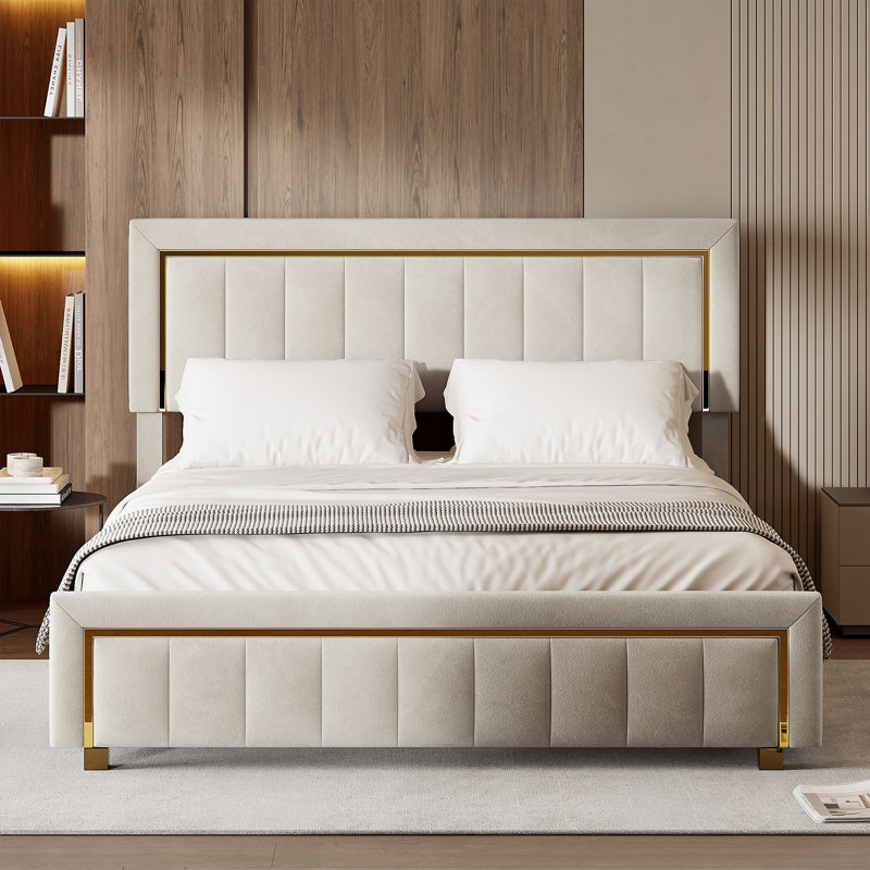 Ottoman Storage Bed, European Kingsize (160 x 200 cm), Beige