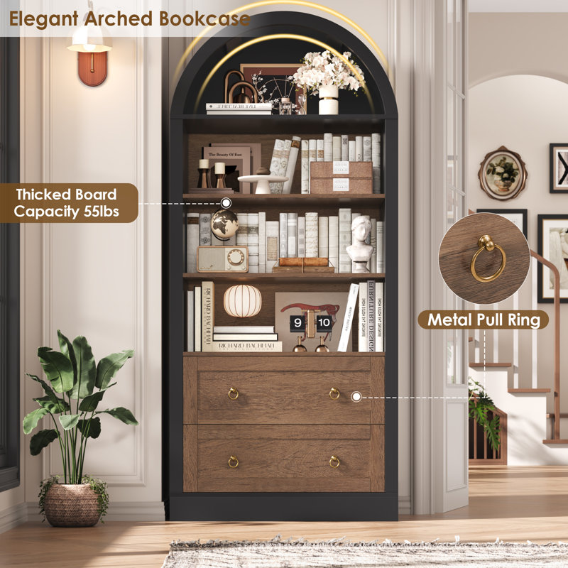 Bibliothèque 69,7 "arquée avec 2 tiroirs