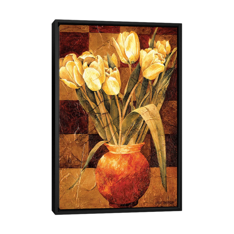 « checked tulipes i », impression sur toile, H 26 po x l 18 po x P 1,5 po, Toile avec cadre noir, Pas de tapis