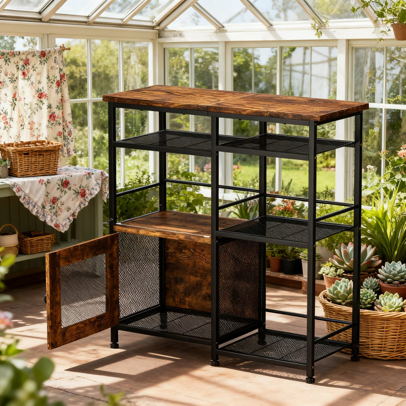 Armoire-bar Farmhouse avec portes de rangement, organisateur de cuisine rustique et buffet pour bureau à domicile, coin bar ou station espresso