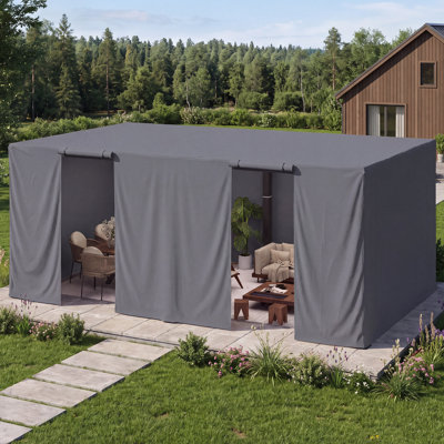 12Ft X 20Ft Pergola Winter Cover, All-Season Pergola Accessory, Outdoor Pergola Cover With Sidewalls And Mesh Windows, Waterproof Enclosure For Weather Protection, Fits Most Pergola Sizes