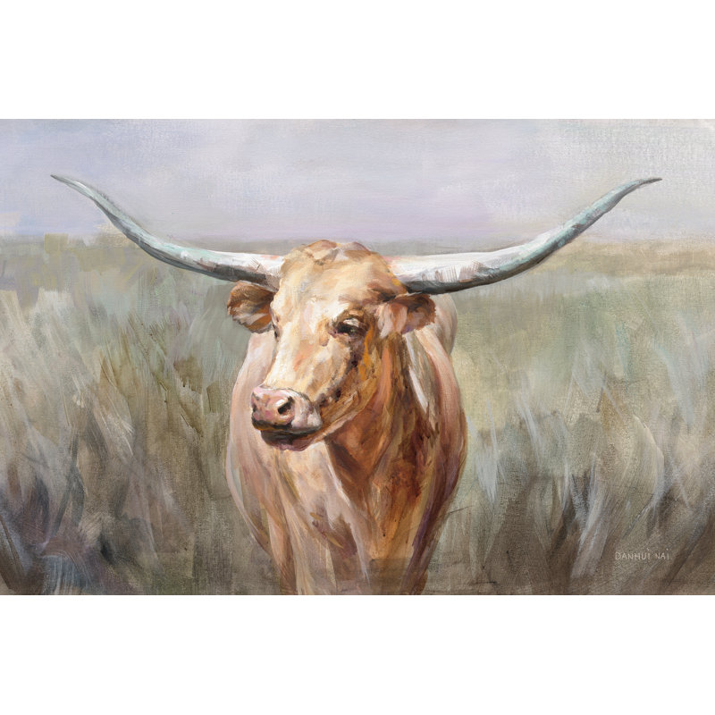 Big Sky Longhorn - peinture sur toile tendue, H 8 po x l 12 po, Non, Toile avec cadre doré