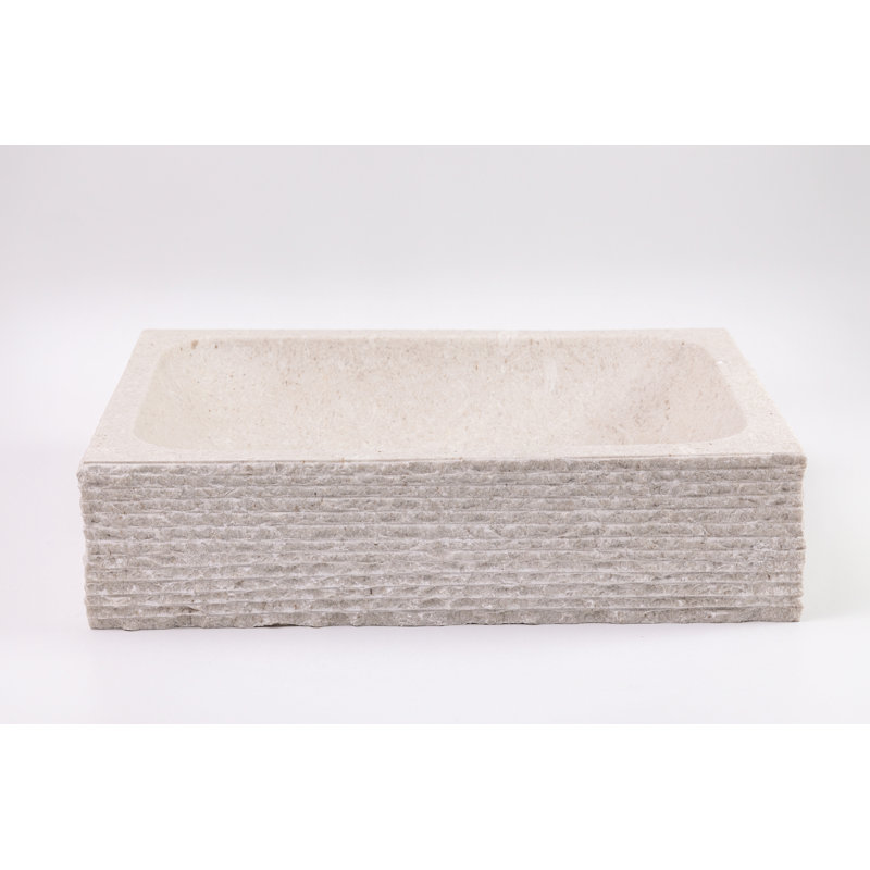 Rustic Stone Rectangular Vessel Bathroom Sink, Ojinaga