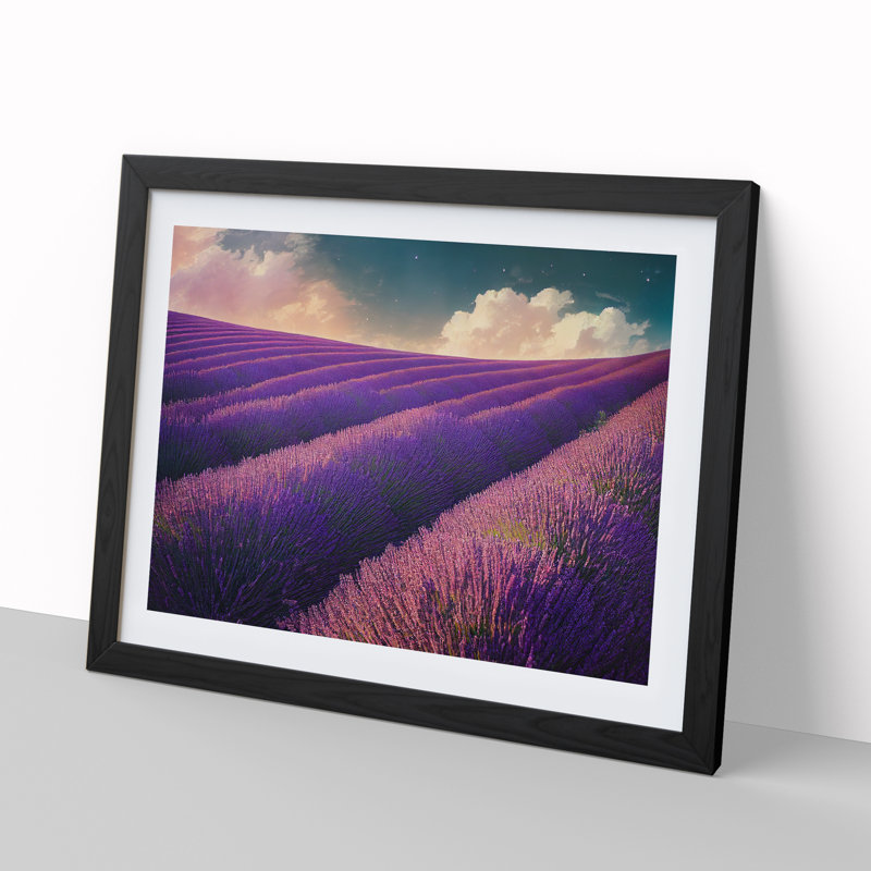 Contemporary Lavender Flower Field - Framed Print, Black, 46cm H x 64cm W x 2cm D