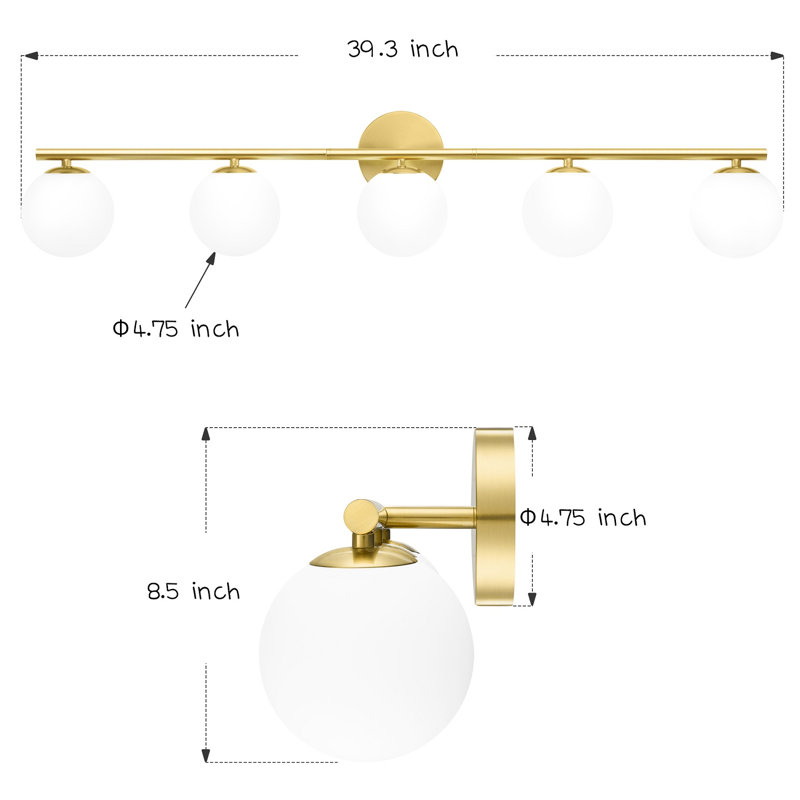 Éclairage pour meuble-lavabo à intensité variable Preisler, Gold, 5 Lights