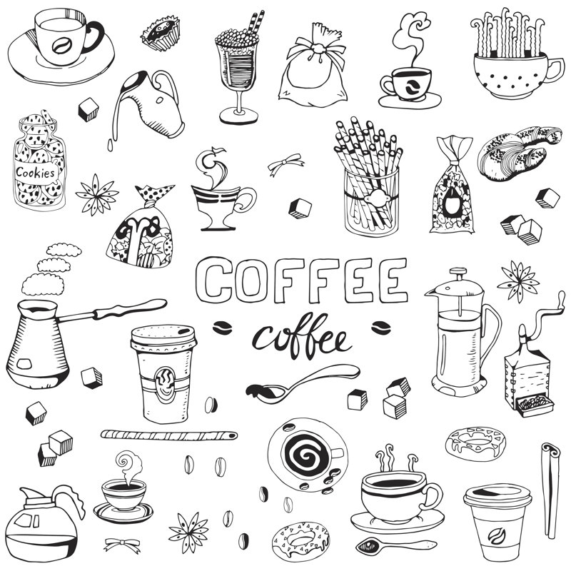 Hand Drawn Coffee Set by Tom-iurchenko - Wrapped Canvas Print, 122cm H x 122cm W x 3.8cm D