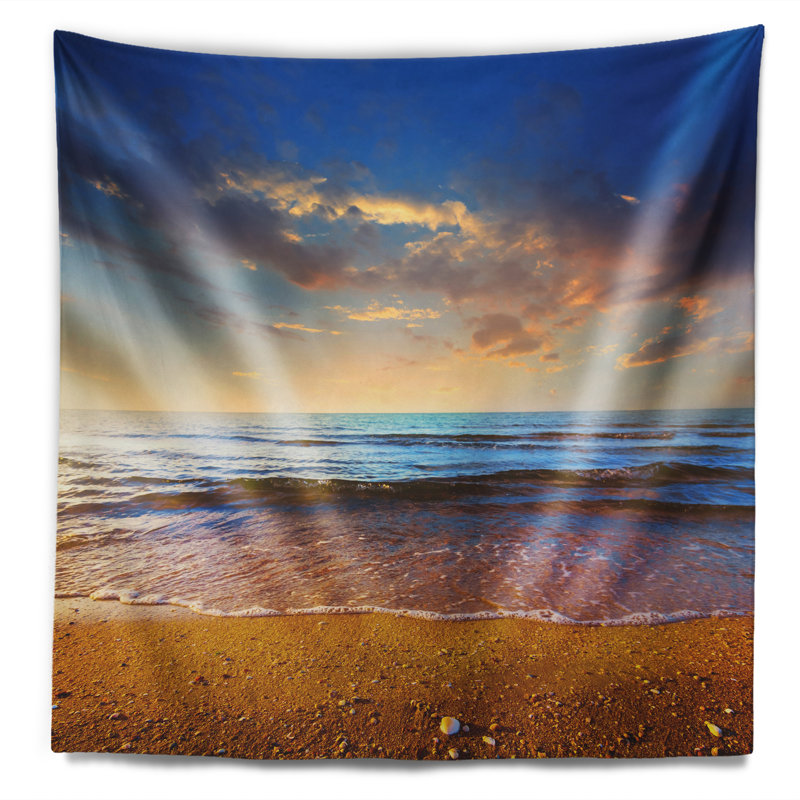 Plage, ciel nuageux et tapisserie côtière vibrante, H 50 po x l 60 po