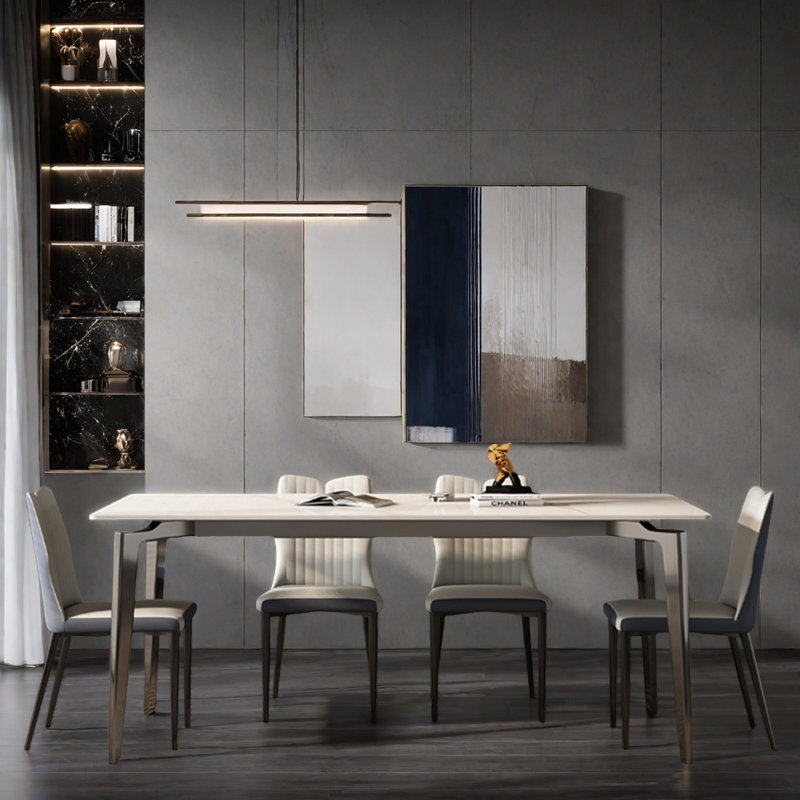 Ensemble de table de salle à manger rectangulaire en acier inoxydable, H 29,52 po x L 55,11 po x l 31,49 po