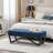 Navy Blue Upholstered Ottoman Bench - Modern Tufted Footrest with Geometric Legs-473149154