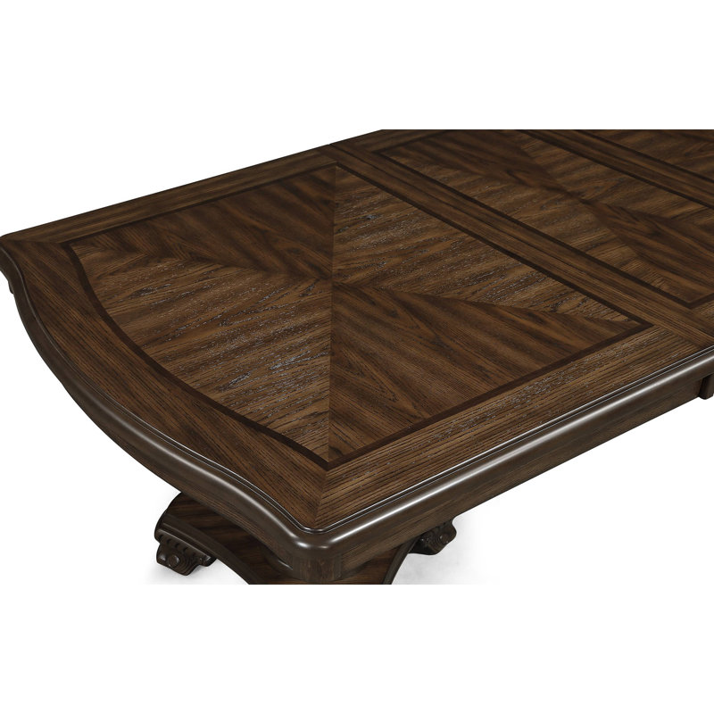 Formal 1Pc Grand Rectangular Dining Table 18" Extendable Leaf Intricately Carved Double Pedestal Base Solid Wood