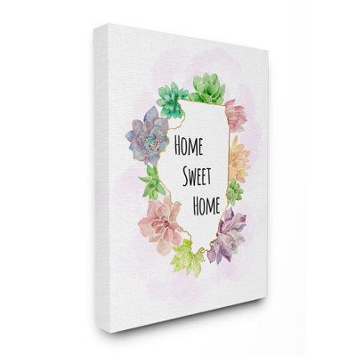 «Illinois State Home Sweet Home Succulent Watercolor Vignette» par Ziwei Li, reproduction d'art textuel