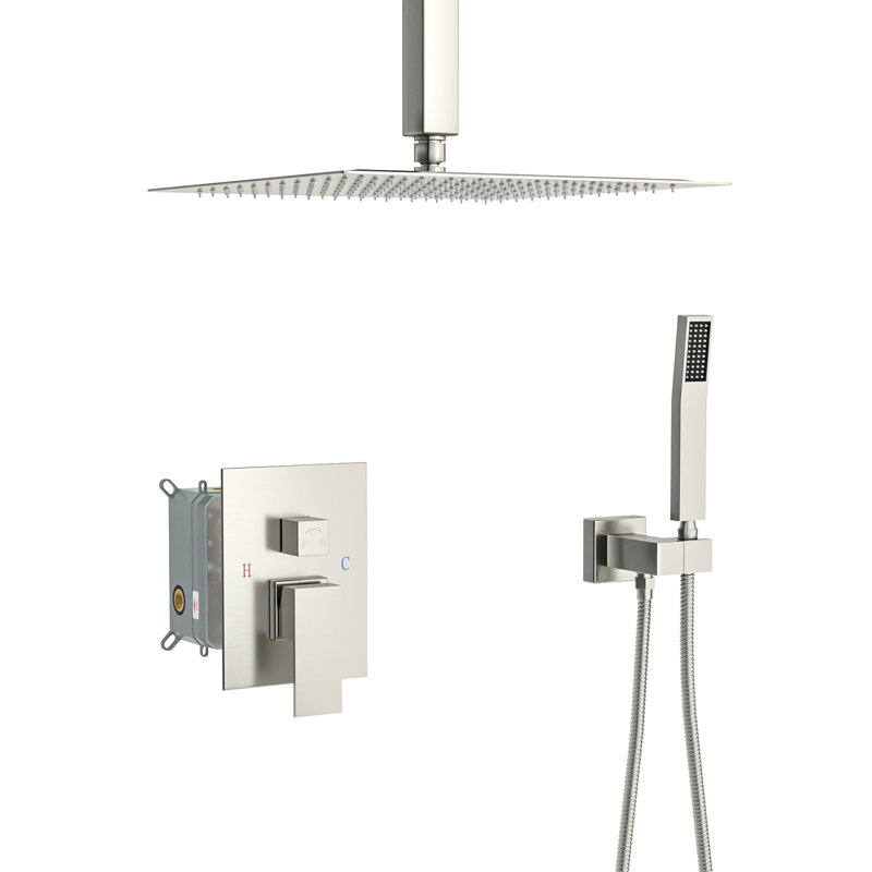 Douche de 10 pouces fixée au plafond - Douchette carrée en nickel brossé avec option portable et installation facile