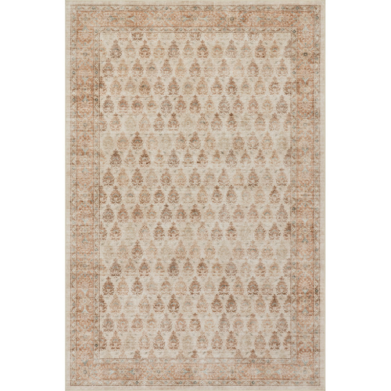  Caria Traditional Bordered Washable Area Rug, Rectangle 9' x 12'
