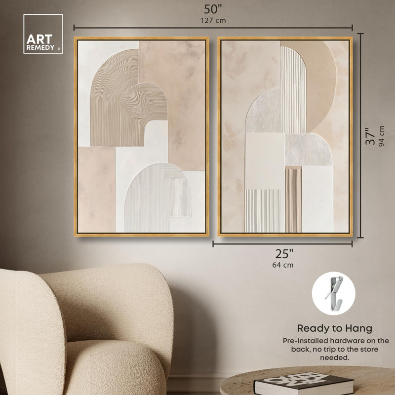 «Golden Luxe Glam Room Art», ensemble de 2 impressions sur toile par , H 37 po x l 25 po, Doré