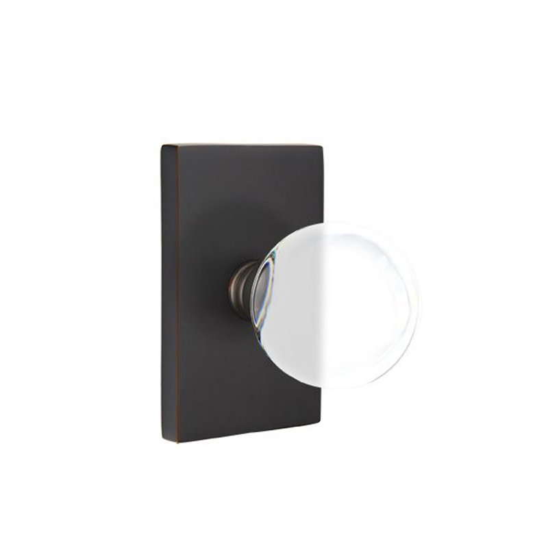 Ensemble de boutons de passage Emtek avec rosette rectangulaire moderne et bouton en verre Bristol, Bronze huilé