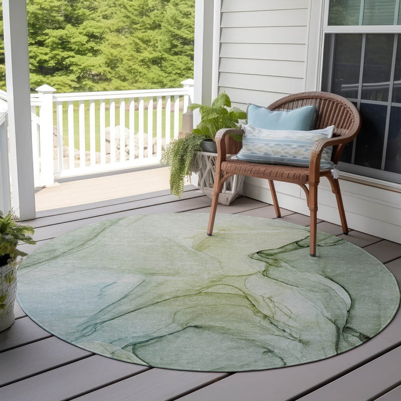 Alfonzo Washable Abstract Indoor / Outdoor Rug, Round 8'