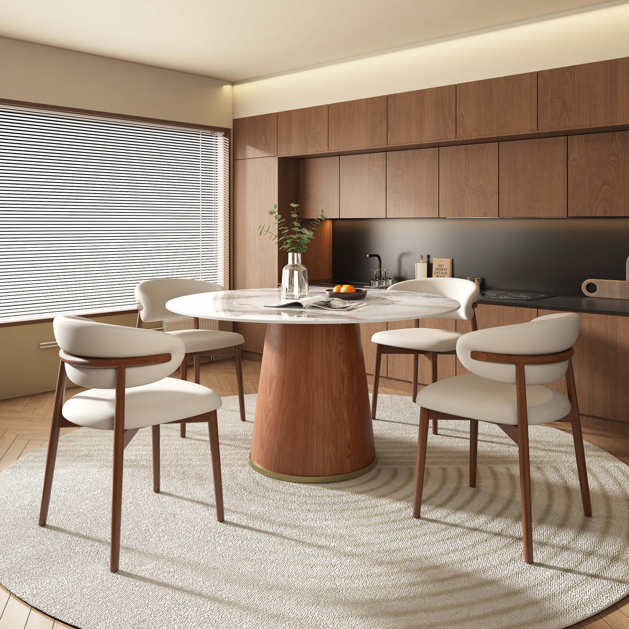 Brayden Studio Round Dining Table With Built-in Lazy Susan For 4-6 ...