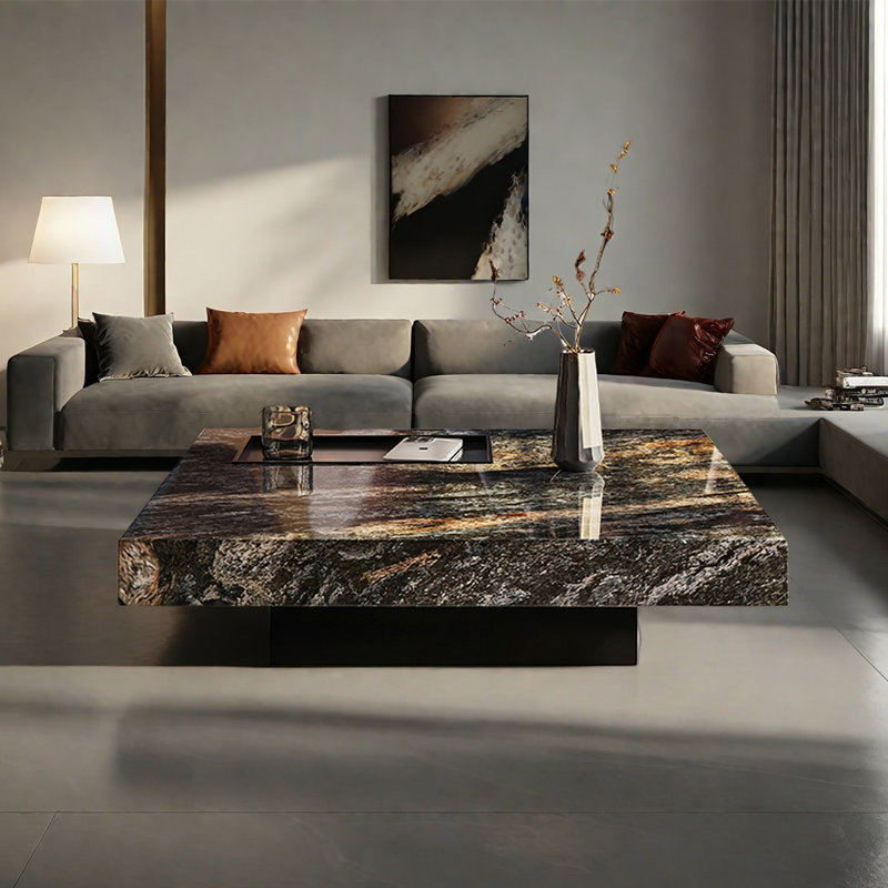Luxury-Style Square Marble Coffee Table, 11.8" H x 47.2" L x 47.2" W