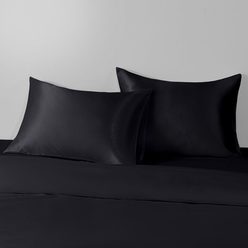 Taies d'oreiller en satin avec fermeture à enveloppe, Noir, Taie d’oreiller standard