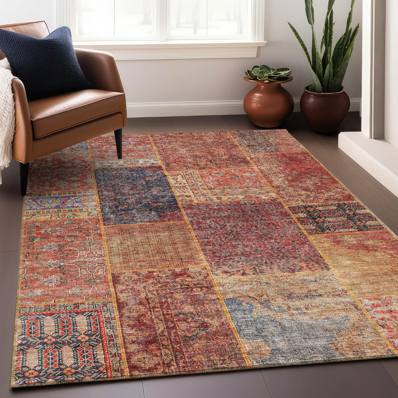 Premium Machine Washable Prisco Red Rug, Rectangle 5' x 7'6"