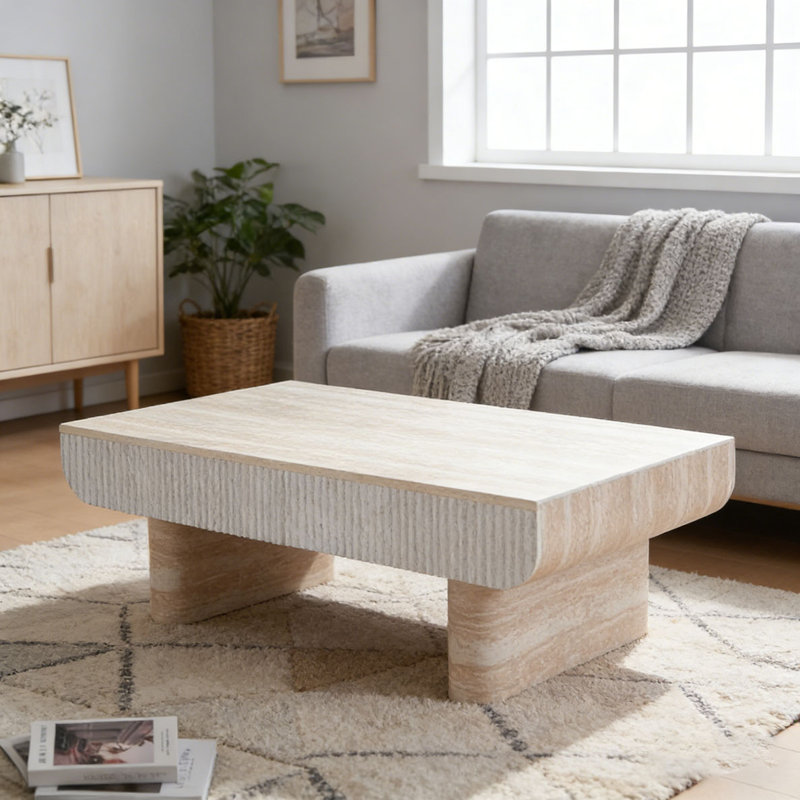 Table basse avec plateau en bois, Beige brun