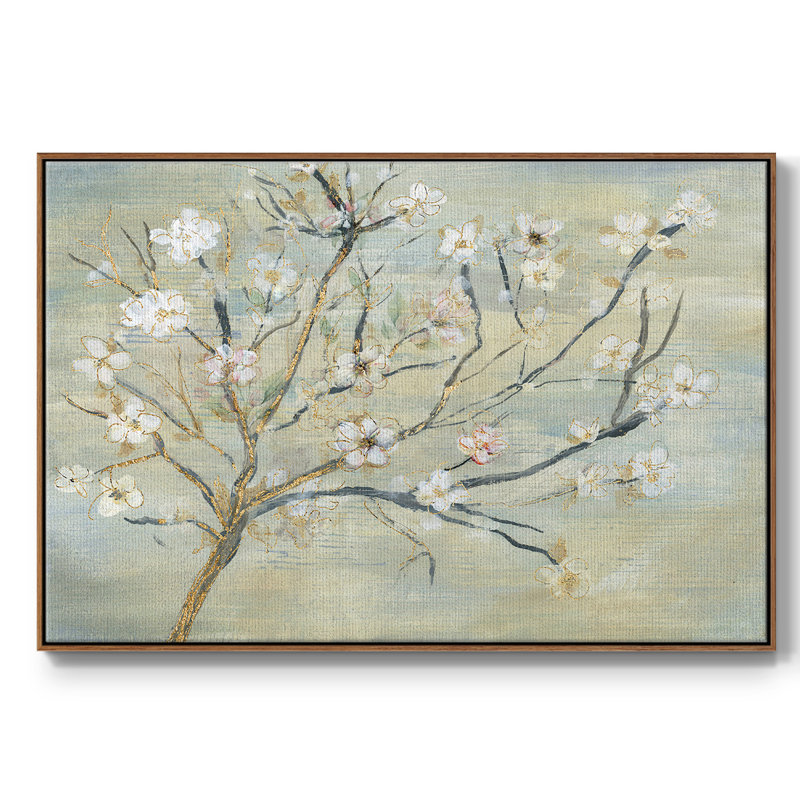 Fleurs et pluie printanière, H 27 po x l 41 po x P 2 po, Noyer