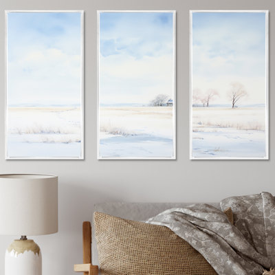 Minimalisme, paysage d'hiver au bord du lac I - ensemble de reproductions d'art mural neige