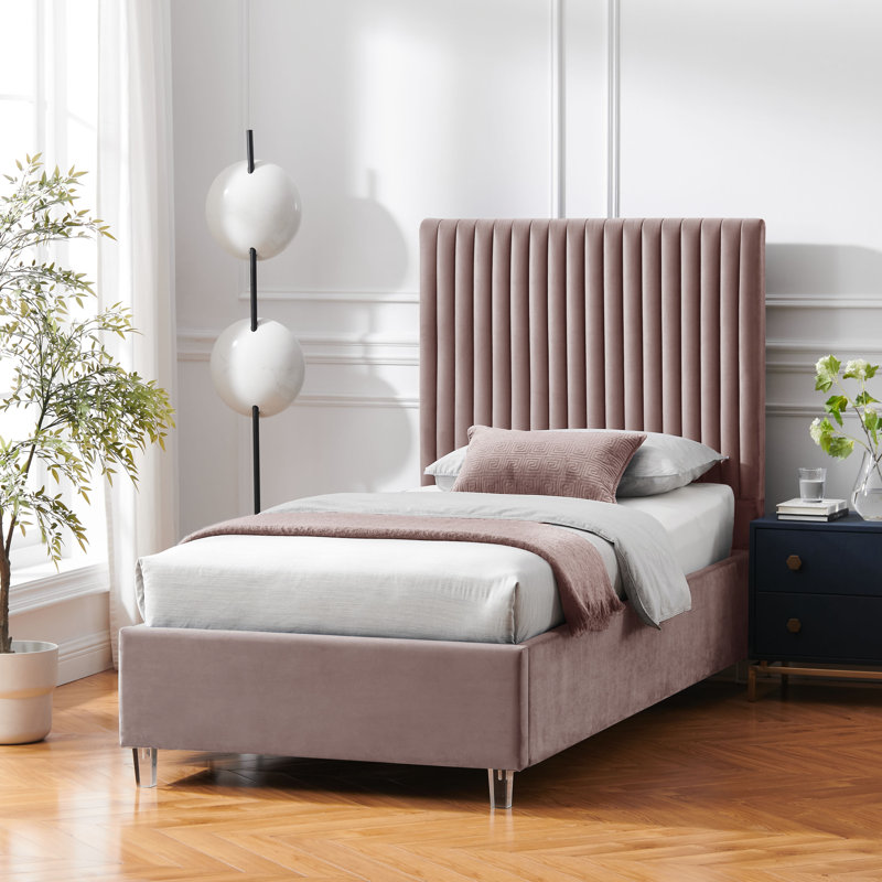 Lit plateforme tapissier Mineola, Double, Rose