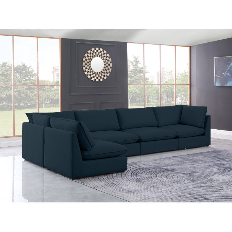 Canapé modulaire Ariyannah, Tissu texturé en lin bleu marine