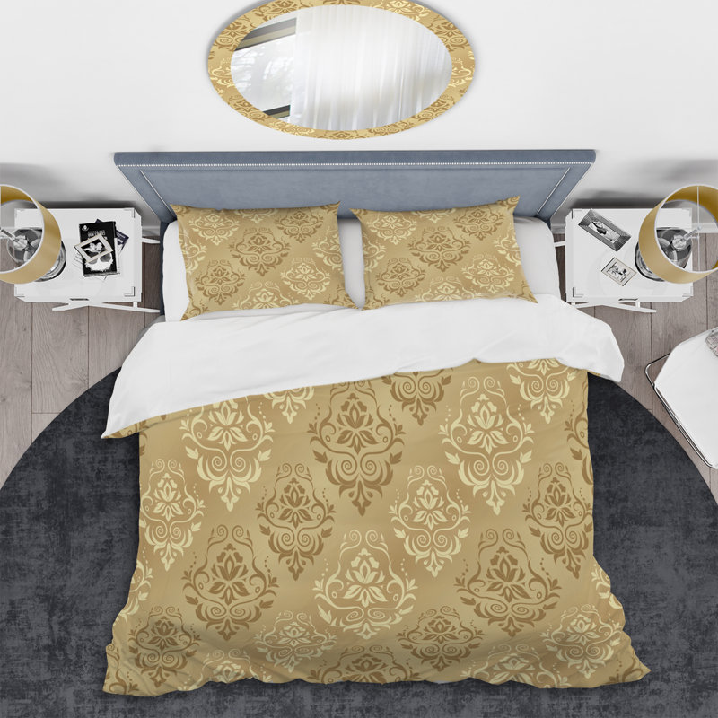 Gold Damask I - Ensemble de housse de couette abstrait - Microfibre de polyester
