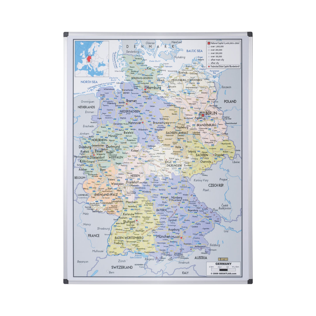 Bi-Office magnetische Deutschlandkarte mit Aluminiumrahmen 120x90cm