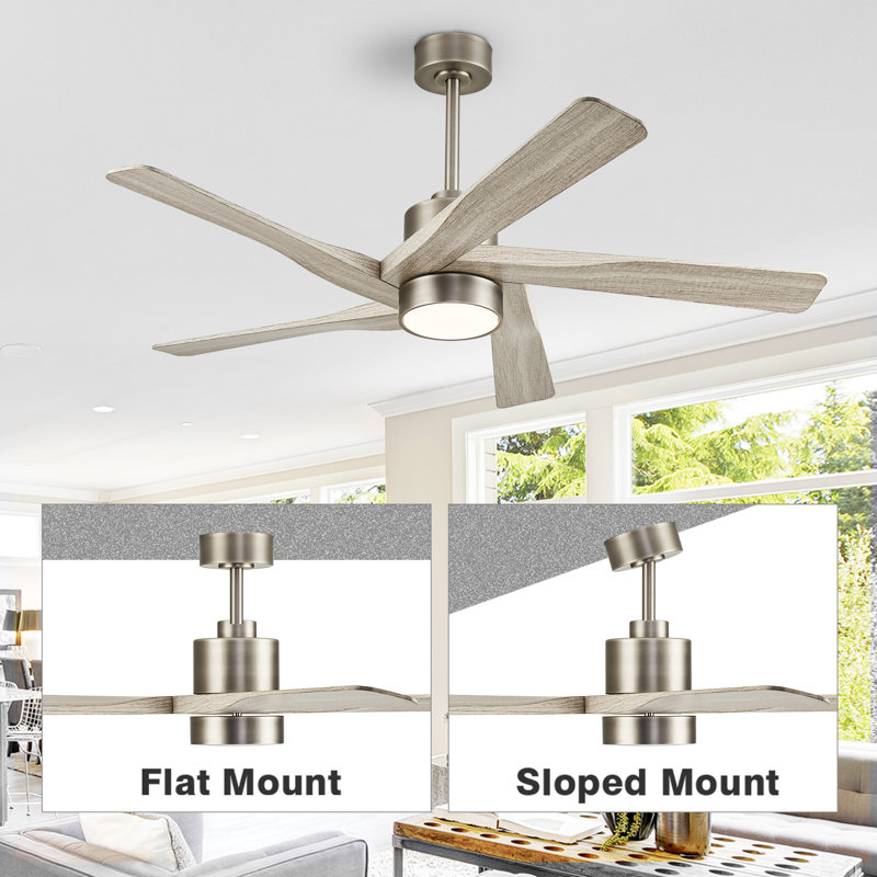 54" Brushed Nickel and Wood Grain Ceiling Fan with LED Light and Remote