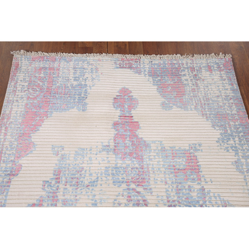 Tapis oriental rayé / abstrait fait à la main 4 x 6