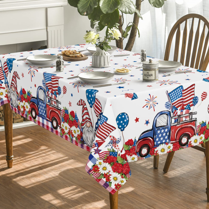4Th Of July Tablecloth 60X84 Inch, Patriotic Truck Watercolor Flag Independence Day Memorial Day Table Cover For Party Picnic Dinner Décor